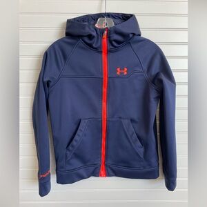 Under Armour Cold Gear boys jacket, neon orange zipper, size large